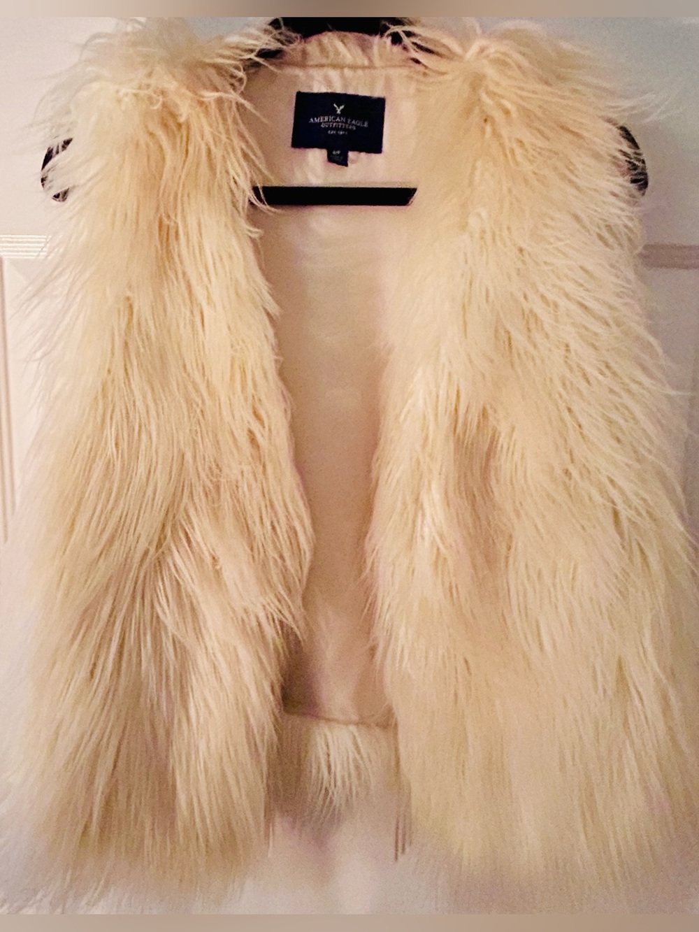 American Eagle Outfitters Ivory Shaggy Faux Fur Vest Small Boho Glam